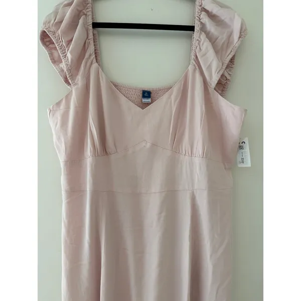 Old Navy Pink Rayon Midi Dress XL Tall Sweetheart Ruffle‎ Sleeve Fit & Flare New - Image 4