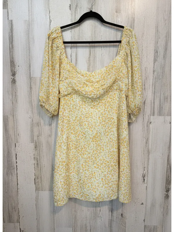 Showpo Women's US 14 Yellow Floral Off-Shoulder Puff Sleeve Mini Dress - Image 2
