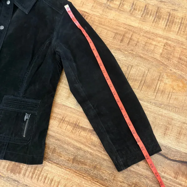 Vintage Chicos Suede Leather Jacket Large 2 Chore Pockets 90s Grunge Indie Black - Image 13