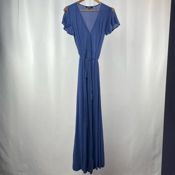 Lulus Heart of Marigold Wrap Maxi Dress‎ in Denim Blue Size Extra Small - Image 4
