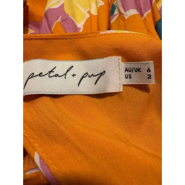 PETAL + PUP Neon Gardens Floral Midi‎ Dress Size 2 Orange Yellow Resort Summer - Image 8