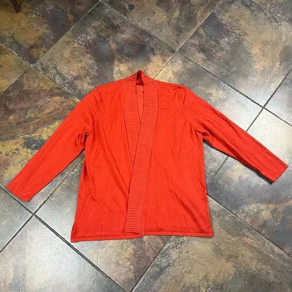 Red Woman Reddish Orange Open Front Knit Cardigan 3X - Image 3