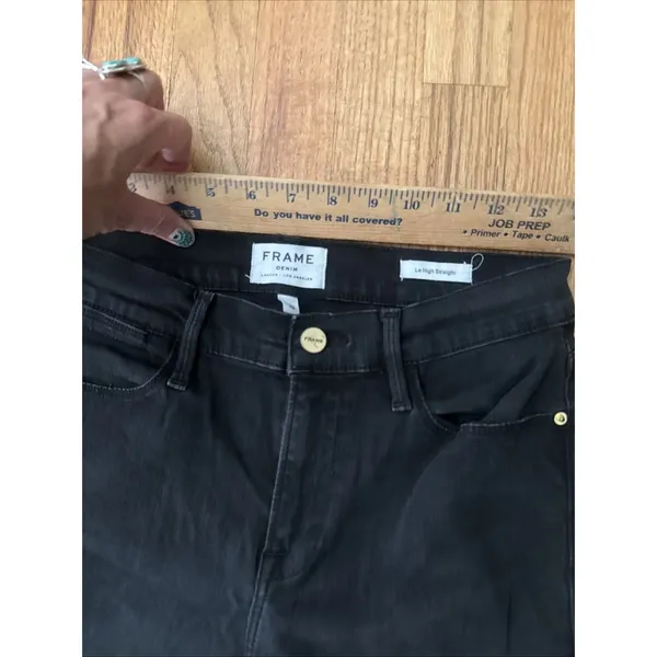 FRAME Le‎ High Straight Film Noir Black Jeans Distressed Hem SZ 28 6 - Image 6