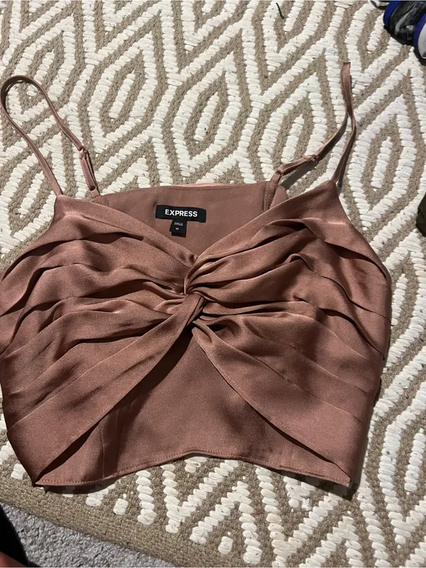 Express Women's Satin Twist-Front Crop Top - Brown - Image 2