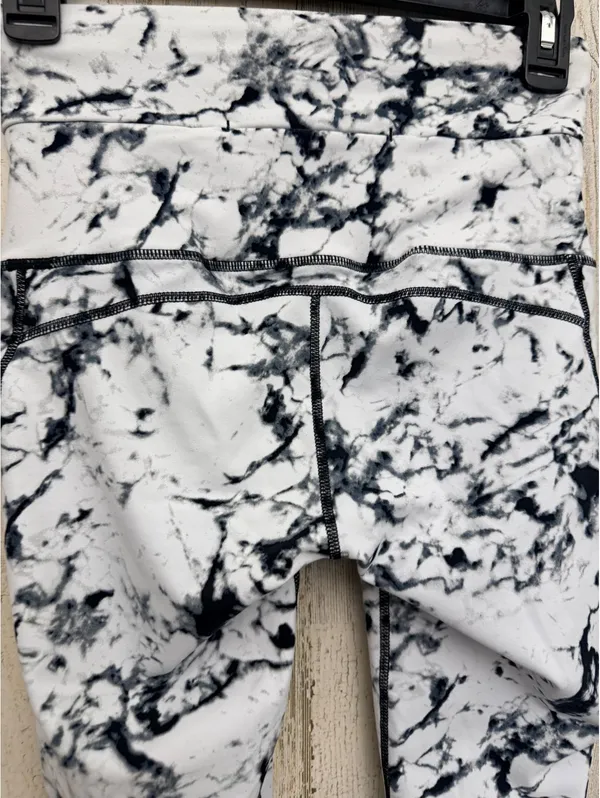Marble Print High Waist Leggings Women’s Small Black White Workout Yoga - Image 4