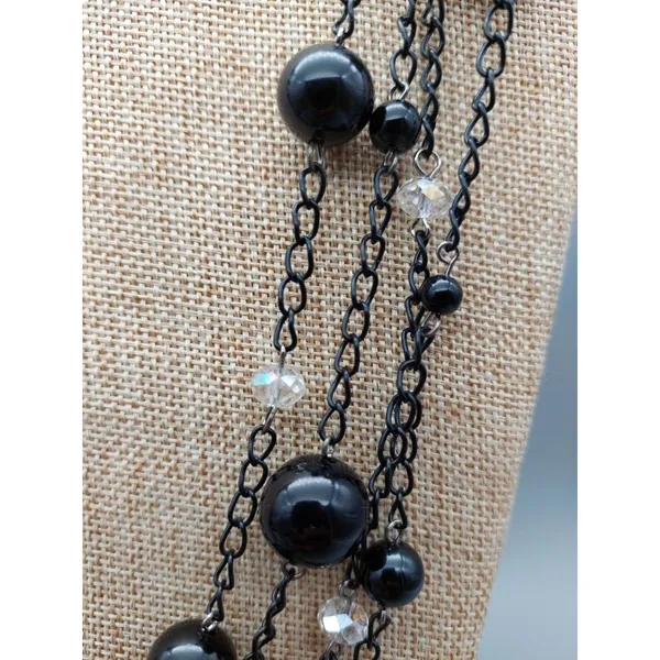 Ethel & Myrtle Black Chain Beaded Multi Strand Necklace 27" Whimsigoth Witchy - Image 5