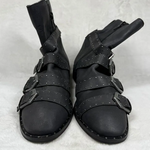 Free People Cyd Buckle Boot‎ Black Leather Studded Moto Ankle Boots Spain 36 - Image 2