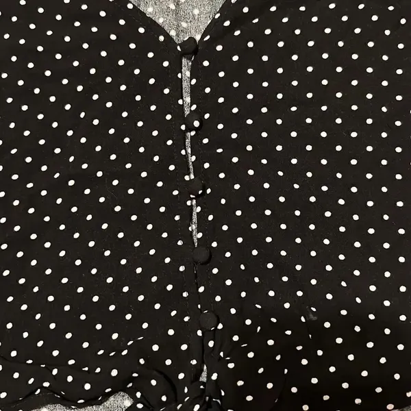 Wild fable szXXL LS blk white polka dots cropped button tie front blouse GUC - Image 6