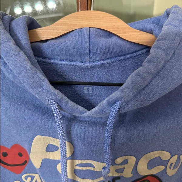 PacSun Blue Peace & Love Cartoon Graphic Retro Fleece Hoodie Size Small - Image 2