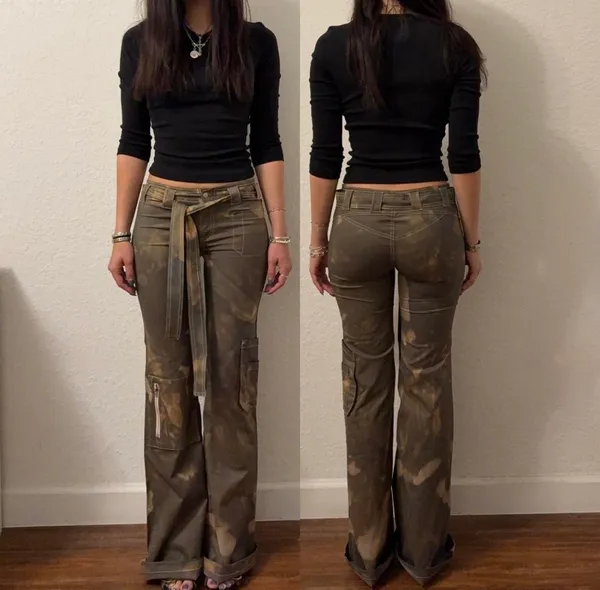 Faux leather flared cargo pants Brown Size 0 - Image 4