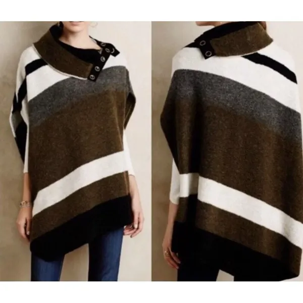 Anthropologie Tabitha Poncho Sz Med Wool Sweater Lagenlook Boxy Casual‎ - Image 2