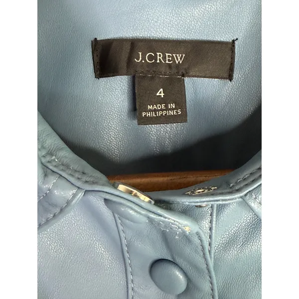 J.Crew Slim Fit ShortSleeve Faux Leather Shirt Snap Button Down 4 Dusty Sea Blue - Image 7