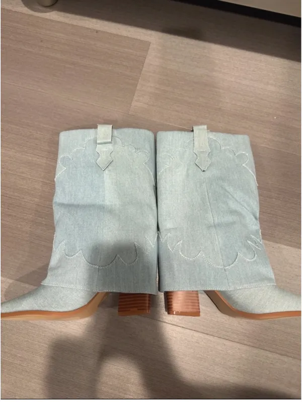 PrettyLittleThing Light Blue Denim Western Ankle Boots - Image 3