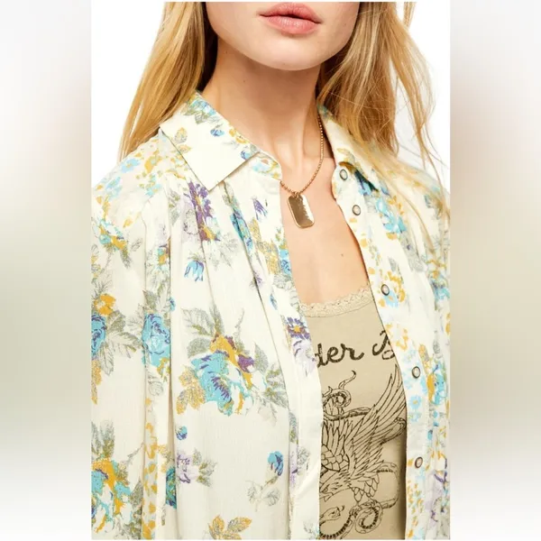 Free People Hold On To Me Floral Long Sleeve Blouse Ivory Combo Size Small - Image 4