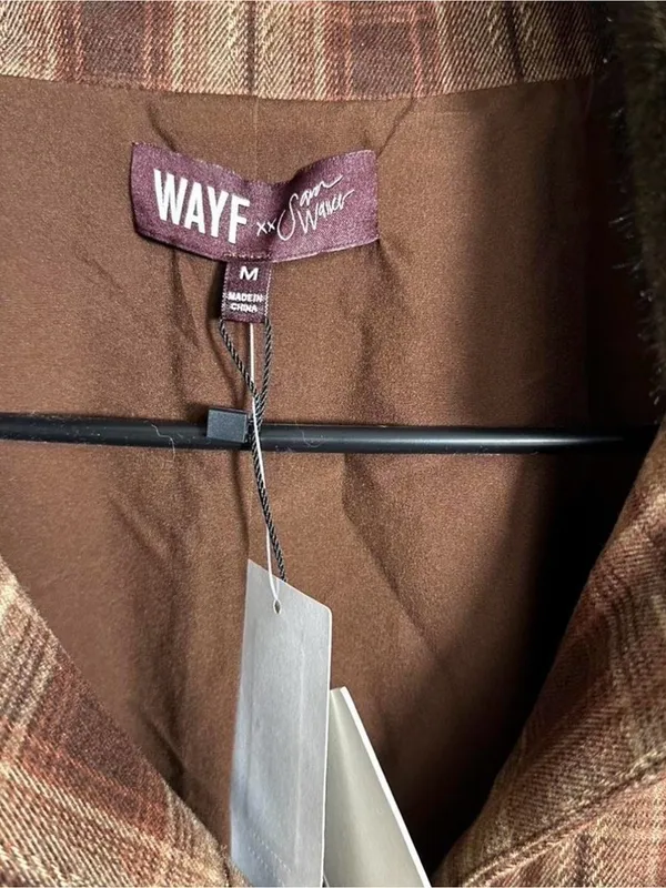S313. WAYF Brown Plaid Wool-Blend Jacket with Faux Fur Trim - Image 2