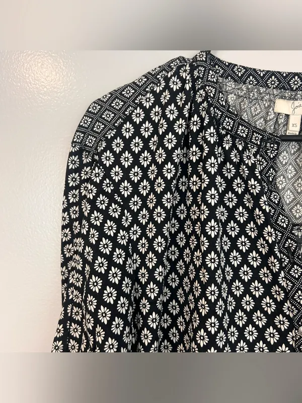 Joie Hagi Long Bishop Sleeve Ditzy Tile Print Black/White Drop BohoDress Size XS - Image 5