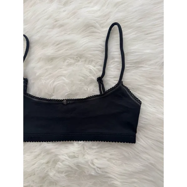Skims Lightweight Cotton Logo Picot Scoop Bralette Soot Tonal XS - Image 5