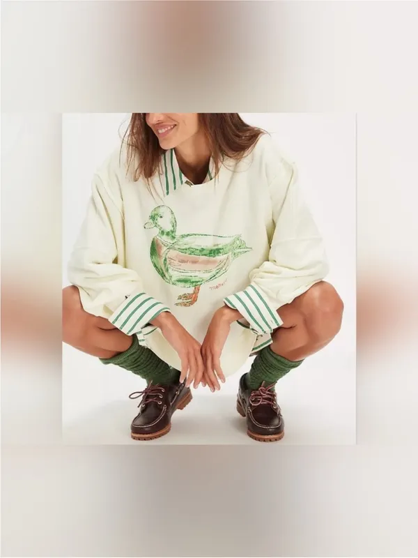 NWT Free People We The Free Graphic Camden Pullover - duck combo mallard - Large - Image 3