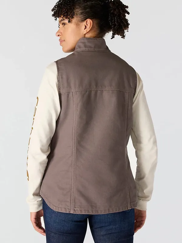 Carhartt Washed Duck Mock Neck Vest Taupe Gray Sherpa Lined Zip Up Plus Size 3X - Image 2