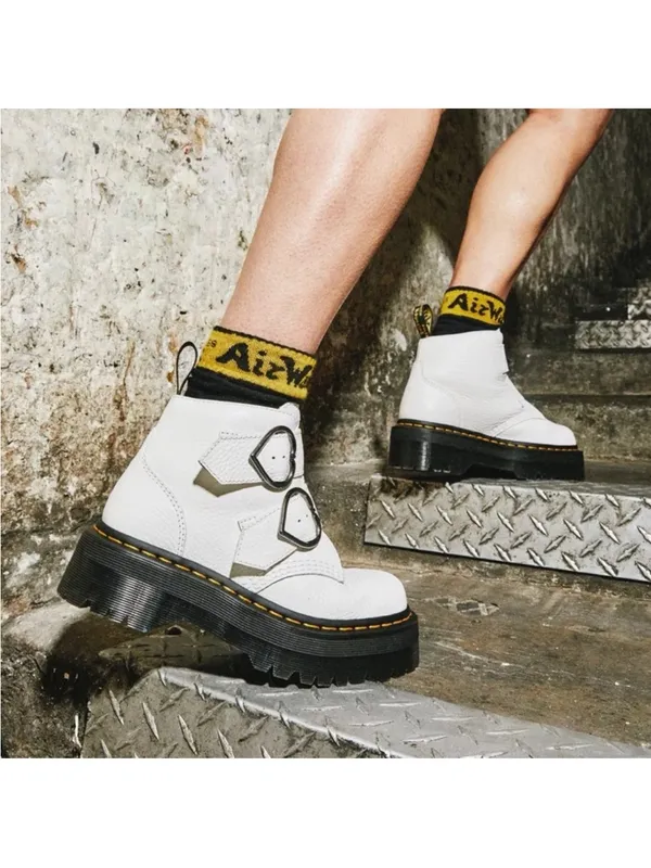 Dr. Martens AirWair Devon Heart White Leather Platform Boots size 5 - Image 2