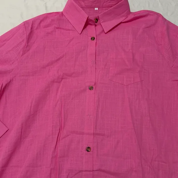 Women's Long Sleeve Button Up Gauze Pink Tunic Top Size Large #260394 - Image 3