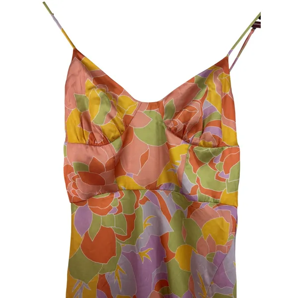 Runaway The Label Tammy Midi Dress S Floral Orange Yellow Satin Slit Retro New‎ - Image 13