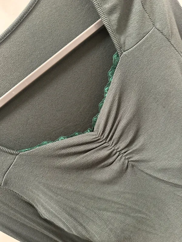 Green Lace Trim Crop Long Sleeve - Image 3
