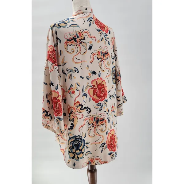Zara TRF Outerwear Duster Kimono Jacket S-M White Floral Thick Fabric Open Front - Image 3