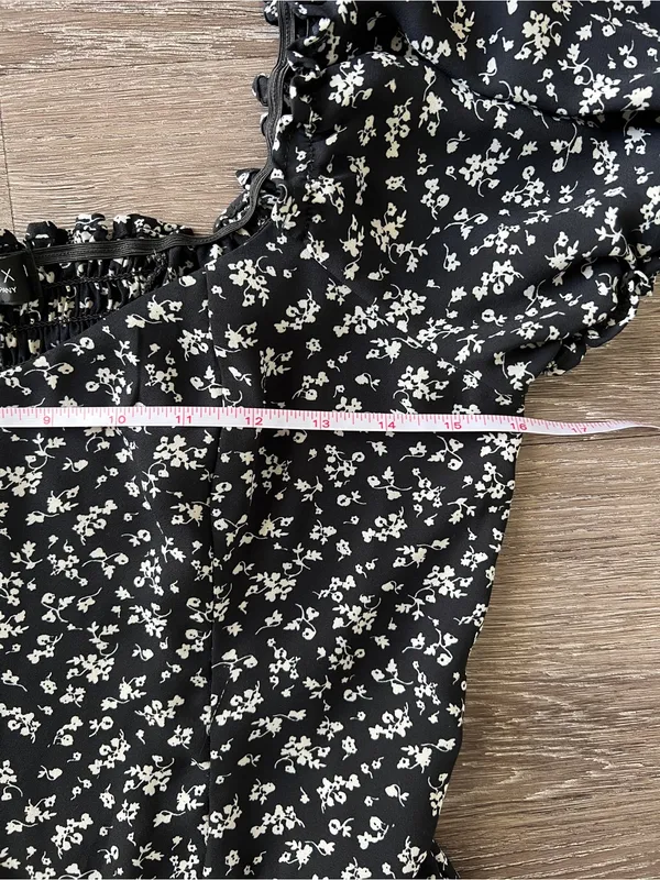 TRIXXI Black Floral Wide Leg Jumpsuit Puff Sleeve Smocked Back S - Image 13