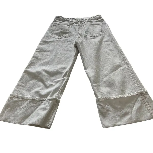 Zara Women’s White Jeans Sz 12 High Rise Wide Leg Cuffed Crop Hem - Image 3