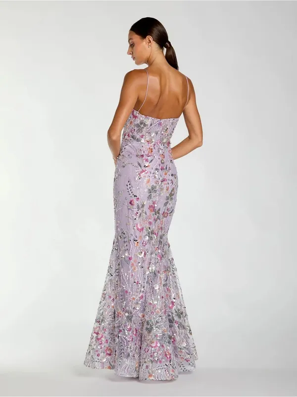 NWOT MAC DUGGAL 69049 Purple Spaghetti Strap Floral Embroidered Trumpet Gown - Image 5