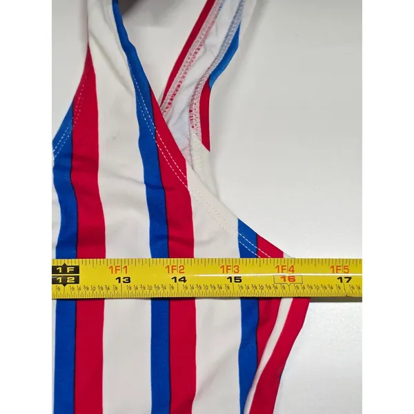 Stripe One Piece Swimsuit Beach Resort Vacation 90s No Boundaries Large - Image 7
