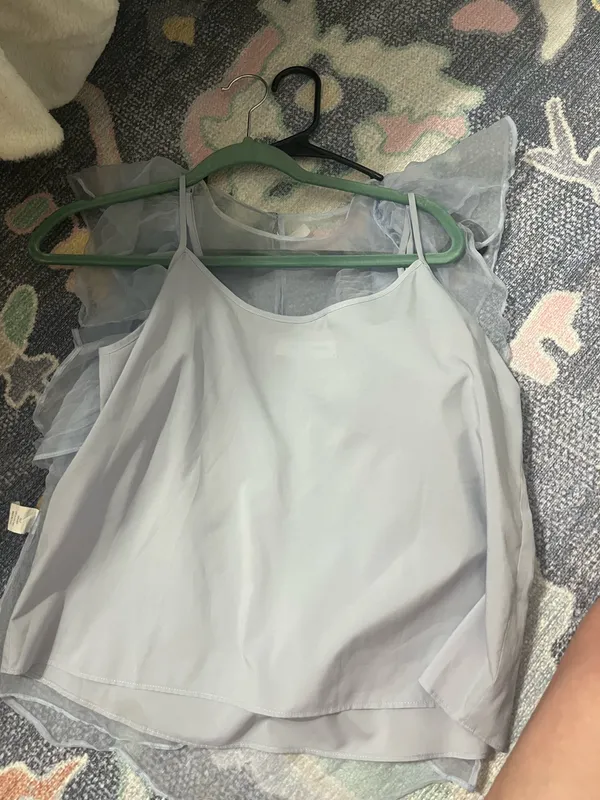 Amanda Uprichard Top Silk Tank Blue Ruffle Small - Image 3