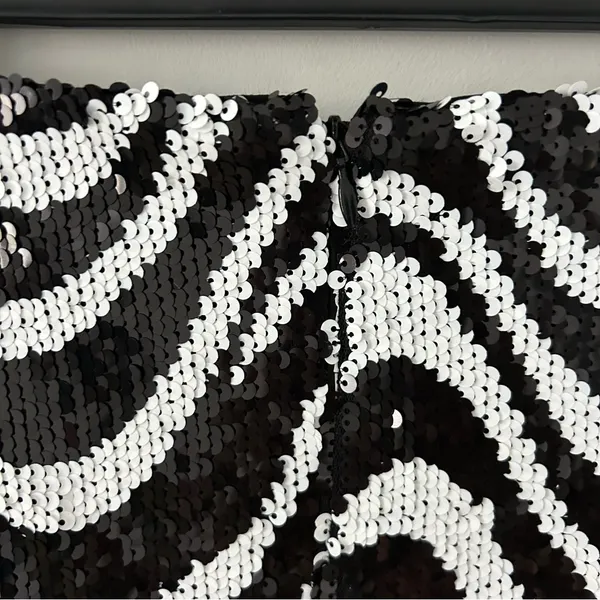 Anthropologie Hutch Black White All Sequin Groovy Wave A Line Mini Skirt M - Image 4