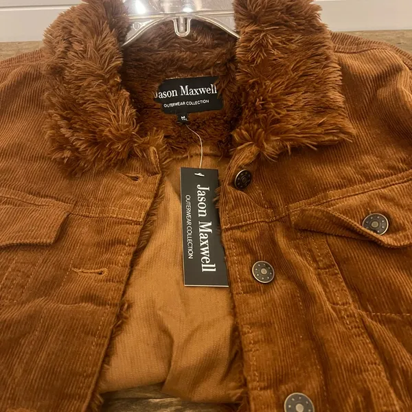 Jason Maxwell brown corduroy denim jacket fur collar‎ size M NWT - Image 6