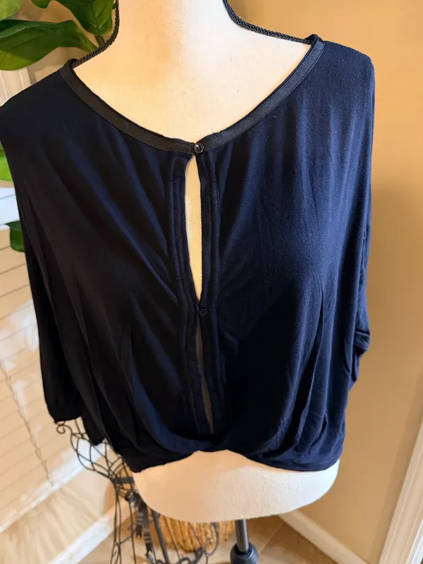 Free People Black Twist-Front Blouse - Image 2