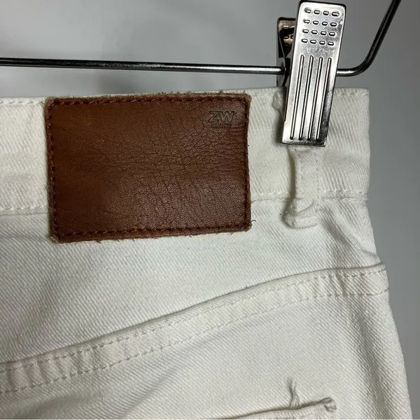 Zara Woman high‎ rise straight leg jeans off white distressed size 02 - Image 4