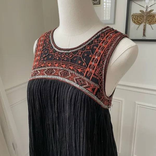 Free People Aztec Embroidered Beaded Swing Dress Open Back $168 2 - Image 6