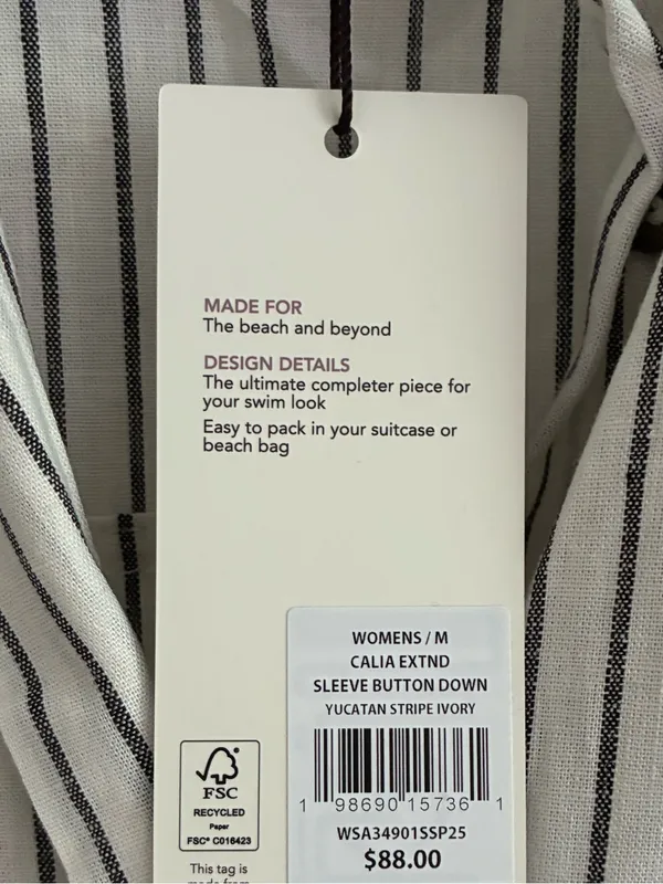 Calia Swim Coverup Dress Yucatan Stripe Ivory Linen Blend Button Down NWT Medium - Image 12