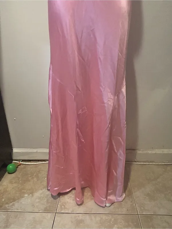 Elegant Backless Satin Halter Maxi Dress - Pink - Image 3