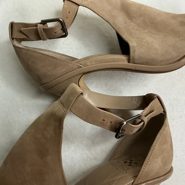Vince Camuto Women Tan Suede Peep Toe Ankle Strap Heels Size 10M - Image 6