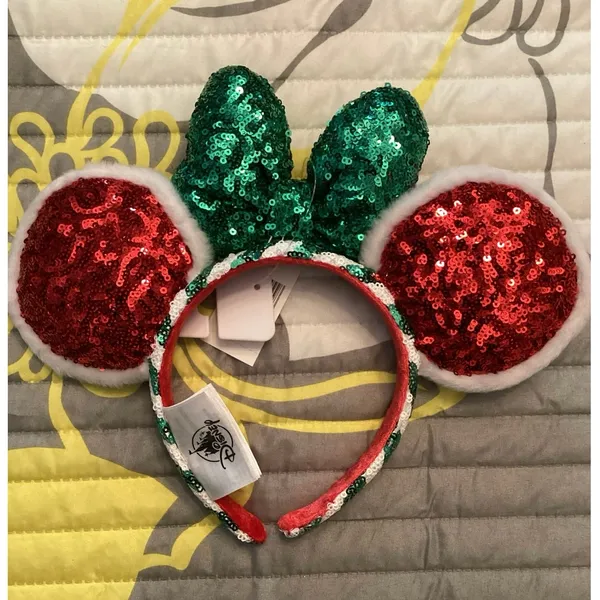 NWOT Disney Parks Holiday Peppermint Twist Sequins Red Green Ear Headband - Image 2