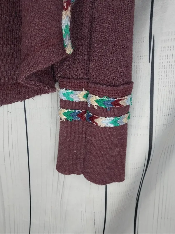 We The Free Plum Henley Boho Hippie Indie Earthcore Waffle Knit Long Sleeve Top - Image 2