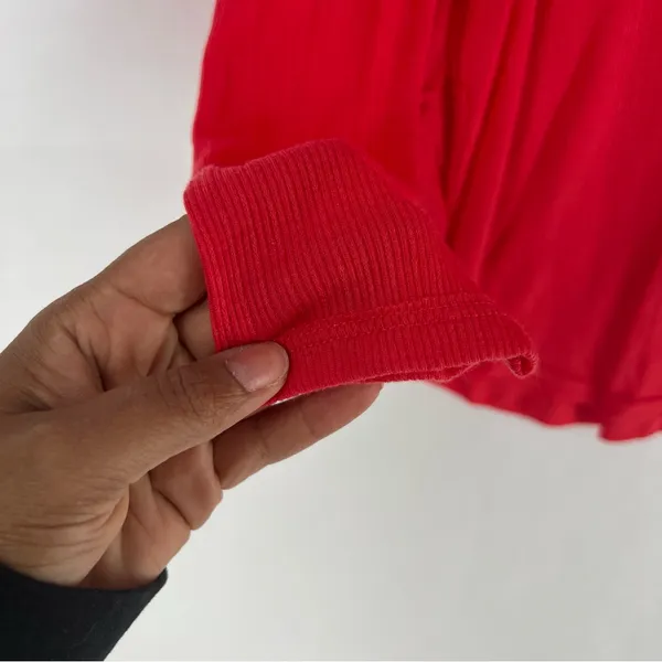 Free People Vibrant Red‎ Ribbed Lace Trimmed Dolman Sleeve Blouse Size M - Image 5