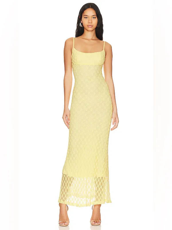 Bardot Adoni Mesh Maxi Dress in Canary Yellow - Image 3