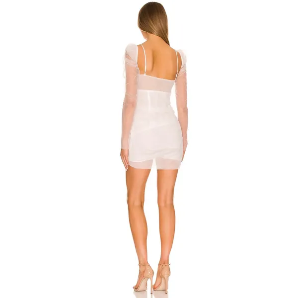 The Bar Twist Front Mesh Mini Dress White Rhinestone Straps Cutout 2 - Image 3