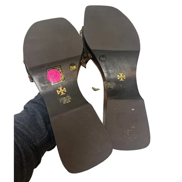 Nearly New! Tory Burch Basketweave Calfskin Clog Sandals Sz. 7.5 - Image 7