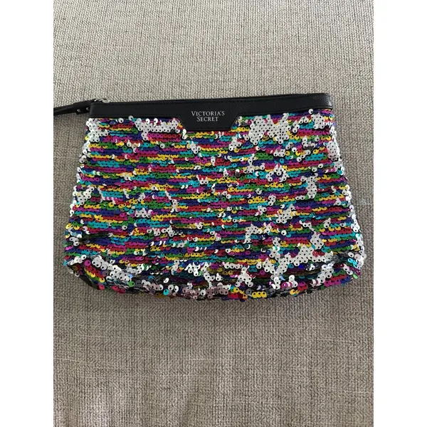 Victoria's Secret colorful‎ sequin sparkle wristlet clutch purse cosmetic bag - Image 2