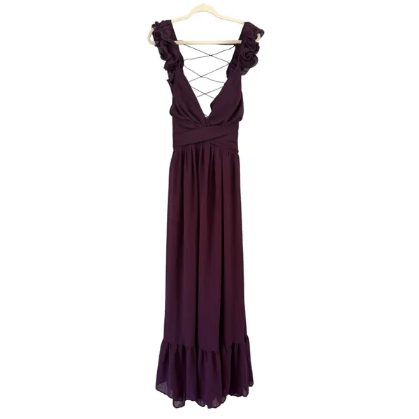 NWT Lulus Soiree Celebration Purple Ruffled Lace-Up Maxi Dress Size XS - Image 4