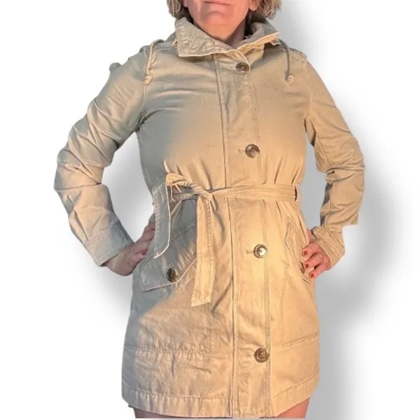 Gap‎ Beige Cotton Hooded Trench Coat Utility Jacket Women Small Lightweight - Image 14